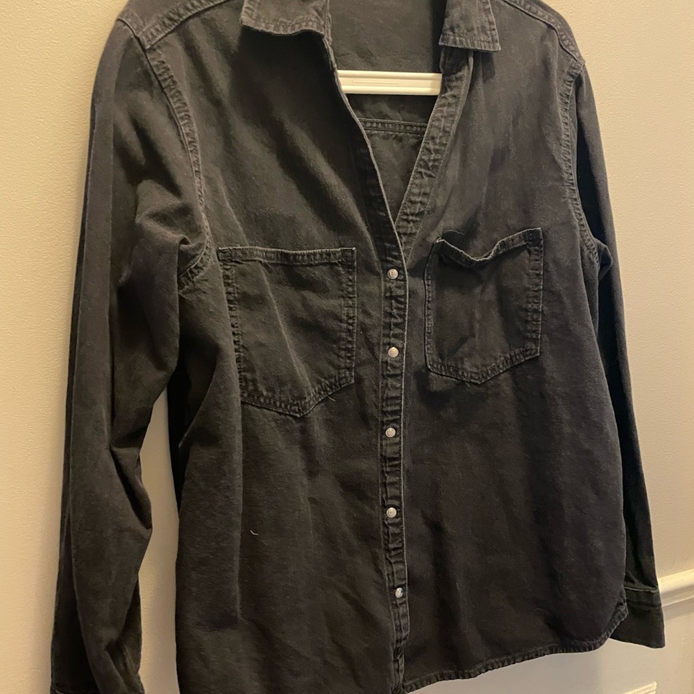 Zara Black Denim Button-Up Shirt